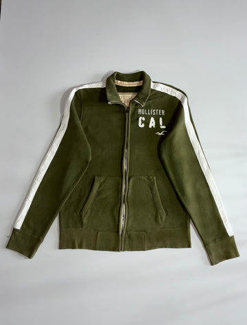 Hollister California Full Zip Track Jacket – Olive Green w/ White Stripe (L/XL)
