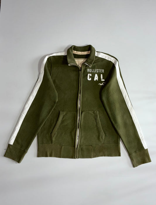 Hollister California Full Zip Track Jacket – Olive Green w/ White Stripe (L/XL)