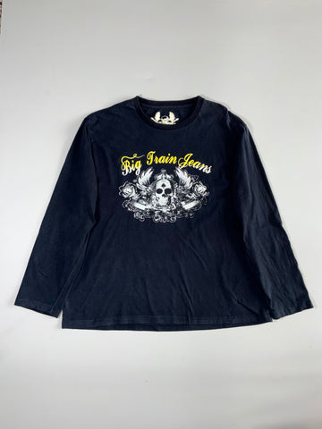 Y2K Big Train Jeans Skull Rhinestone Long Sleeve Tee – Black (3XL/4XL)