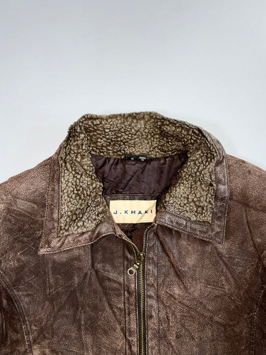 J. khaki Premium Original Leather Jacket (M)