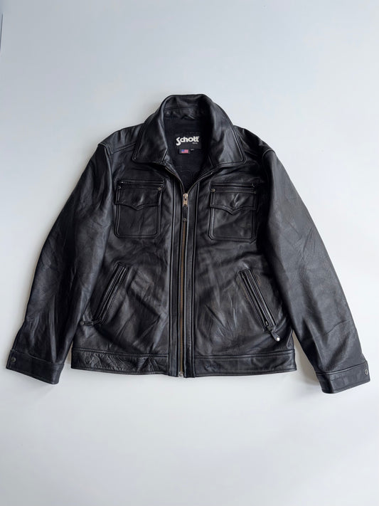 Schott N.Y.C. Cowhide Leather Trucker Jacket Made in USA, Genuine Full-Grain Leather (2XL)