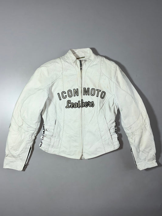 Icon Moto “Bomb Shell” White Leather Jacket (XS/S)