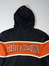 Vintage Harley-Davidson Black Orange Striped Zip-Up Hoodie (M)