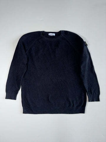 Stone Island Black Ribbed Knit Crewneck Sweater with Sleeve Badge (2XL)