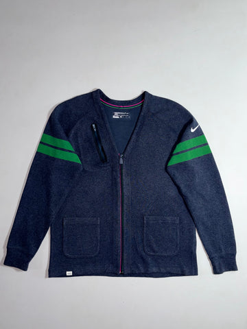 Nike Golf Dri-FIT Navy Zip Cardigan with Green Sleeve Stripes Women’s (L/XL)