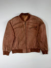 Vintage 90s Tan Brown Leather Bomber Jacket – Ribbed Collar & Cuffs (XL/2XL)