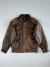 Vintage Two-Tone Brown & Black Leather Moto Bomber Jacket (L)