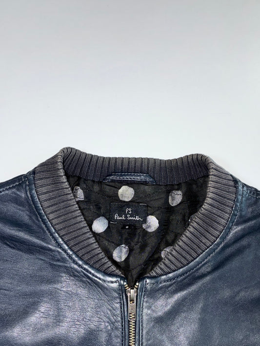 PS Paul Smith Navy Leather Bomber Jacket (M)