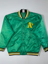 Vintage Majestic Oakland A's Green Satin Bomber Jacket (2XL)