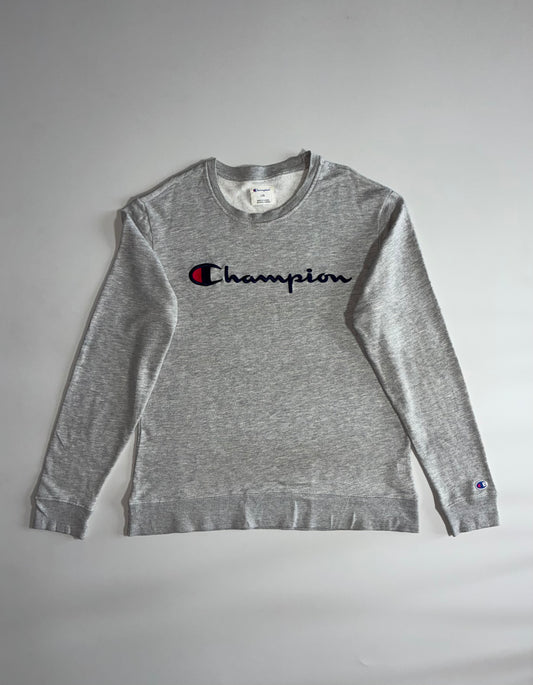 Champion Script Logo Crewneck Sweatshirt – Grey (XL)