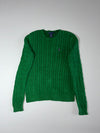 Polo Ralph Lauren Green Cable Knit Cotton Sweater | Crew Neck (M)