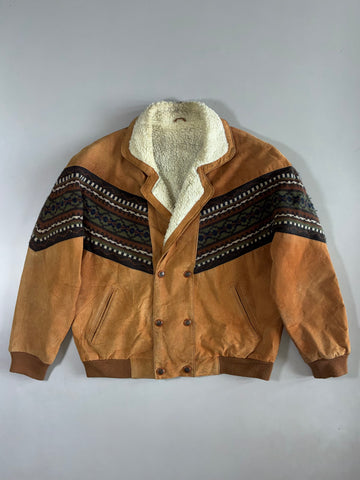 C&A Aztec-Panel Shearling Suede Jacket (2Xl)
