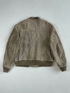 Vintage Taupe Suede Bomber Jacket – Faux Fur Pile Lined (XL)