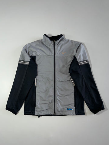 Vintage 90s Nike Grey & Black Track Jacket with Orange Swoosh (S)