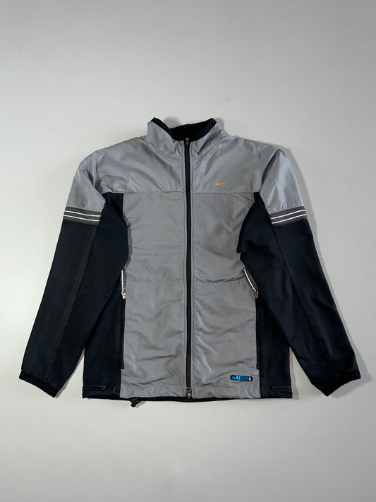 Vintage 90s Nike Grey & Black Track Jacket with Orange Swoosh (S)