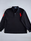 Polo Ralph Lauren Big Pony Long Sleeve Polo Shirt — Black with Red Embroidery (XL)