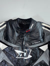 All One Vintage Black & Grey Genuine Leather Moto Racing Jacket (XL)