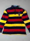 Paul & Shark Yachting Striped Quarter-Zip Rugby Shirt — Navy, Red & Yellow | Made in Italy | Anchor Crest (L)