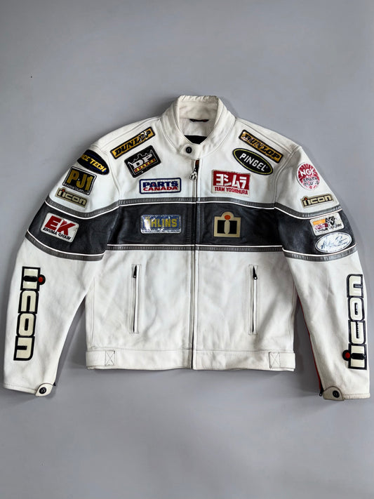 ICON Motorsports Racing Pure Leather Jacket with Sponsor Patches (M)