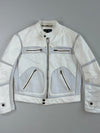 Vintage Armani Jeans White Perforated Leather Café Racer Biker Jacket (L)