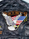 Vintage Genuine Leather Biker Vest with “Live To Ride” Eagle Patch & USA Moto Badges (XL)