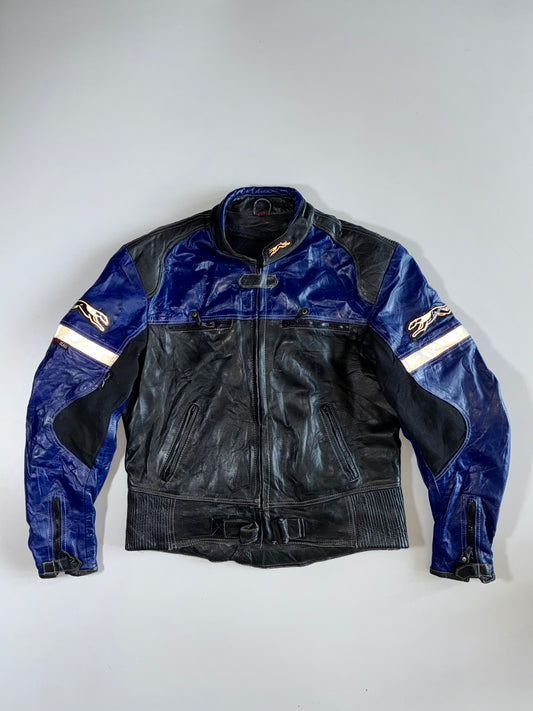 Vintage 90s Greyhound Moto Leather Racing Jacket |3M Scotchlite Reflective Leather Jacket (Padded) (L)