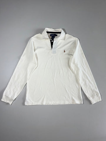 Polo Ralph Lauren Custom Fit Long Sleeve Polo Shirt — White Navy (L)