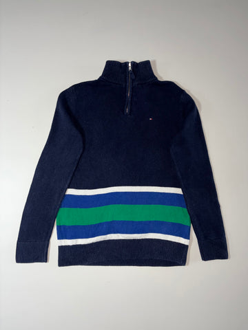 Tommy Hilfiger Striped Quarter-Zip Knit Sweater – Navy/Green (XS)