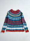 Merino Wool & Cashmere Fair Isle Knit Sweater women’s – Teal/Red (S)