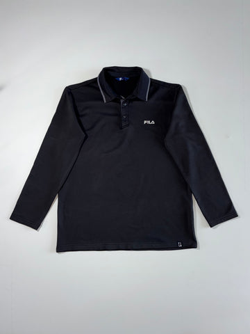 Fila Long Sleeve Polo Shirt – Black with Grey(L)