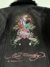 Ed Hardy by Christian Audigier Y2K Black Faux Shearling Biker Jacket Women’s (S)