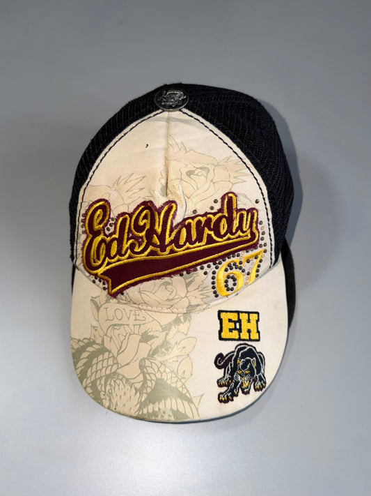 ZEd Hardy 67 Panther Rhinestone Trucker Embroidered Cap (Adjustable Fit) m