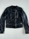 Zara Basic Women’s Black Leather Biker Jacket – Quilted Shoulders, Buckle Hem (XS)