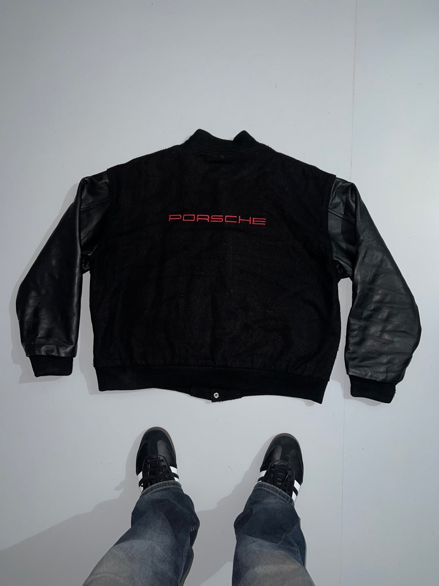 ZVintage Porsche Leather & Wool Letterman Varsity Jacket (RARE FIND) (L/XL)