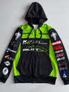 Kenny Racing Kawasaki Team Blot Hoodie Green Black Motocross Sponsor Zip-Up (M)