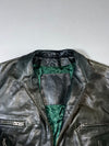 Vintage Black Leather Jacket w/ Green Lining (2XL)