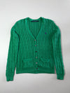 Ralph Lauren Sport Cable Knit Cardigan – Kelly Green with Purple Pony Women’s (S/M)