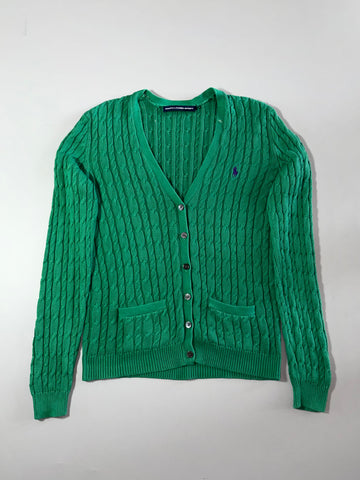 Ralph Lauren Sport Cable Knit Cardigan – Kelly Green with Purple Pony Women’s (S/M)
