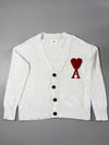AMI Paris White Cardigan – Big Red Ami de Coeur Intarsia (XL)