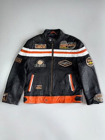 Vintage USA Classic Racing Leather Jacket Castrol, Goodyear, Michelin, Veedol Patches (L/XL)