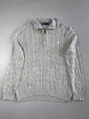 Polo Ralph Lauren Grey Cable Knit Quarter Zip Sweater – Leather Pull (XL)