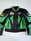 Vintage Kawasaki Racing Heavy Pure Leather  Jacket with NGK, Arai & Bridgestone Sponsor Patches (PADDED) (M)