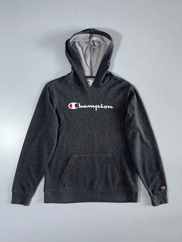 Champion Charcoal Grey Script Logo Hoodie – Size (S)