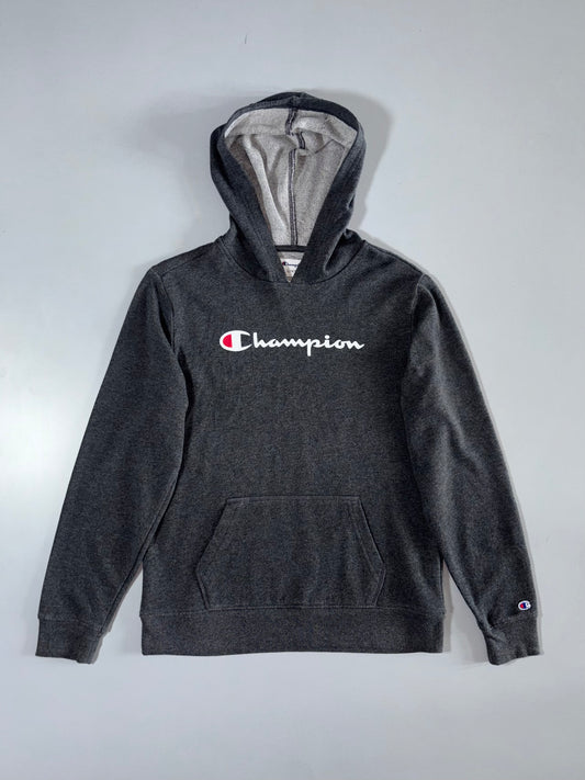 Champion Charcoal Grey Script Logo Hoodie – Size (S)