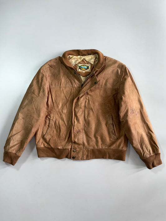 Vintage 90s Premium Original Map Printed Leather Oversized Jacket (L)