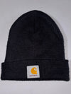 Vintage Carhartt Black Ribbed Knit Watch Beanie (H:12 inches/W:18 inches)