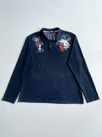 Big Train Osaka Lü Fengxian Embroidered Long Sleeve Polo – Navy (2XL)