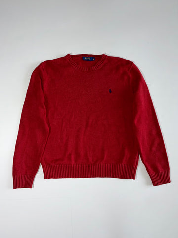 Polo Ralph Lauren Red Crewneck Knit Sweater with Navy Pony Logo, Size(M)