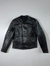 Textured Panel Leather Bomber Jacket (S)