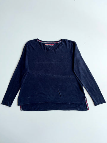 Tommy Hilfiger Navy Knit Sweater with Side Stripe Detail – (M)